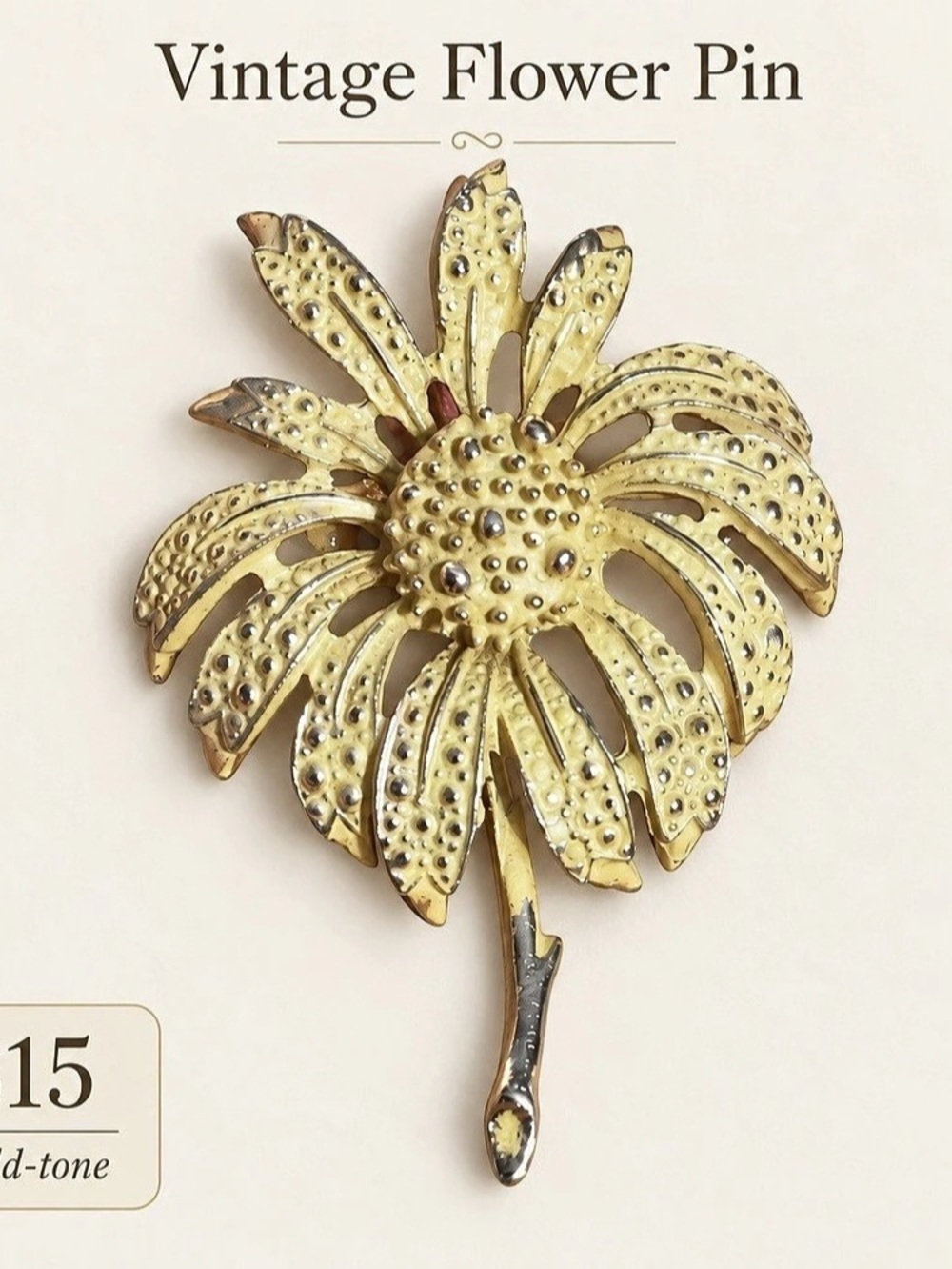 Gold-Tone Flower Brooch Pin